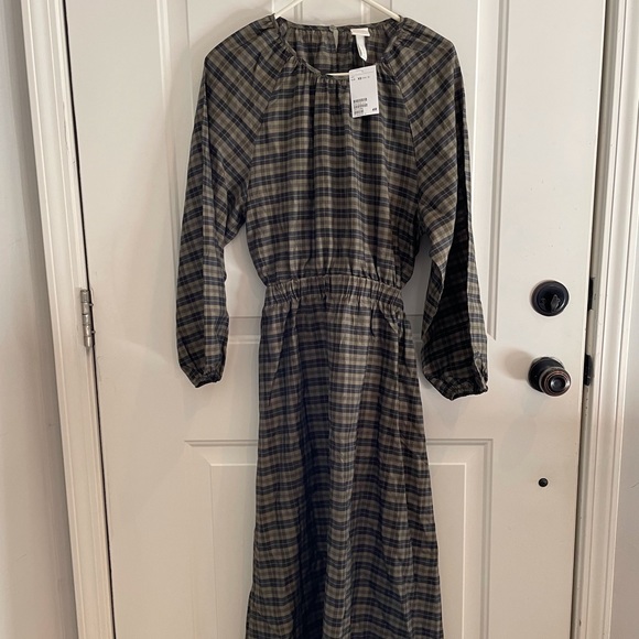 NWT H&M model-blend dress khaki green plaid - Picture 10 of 16